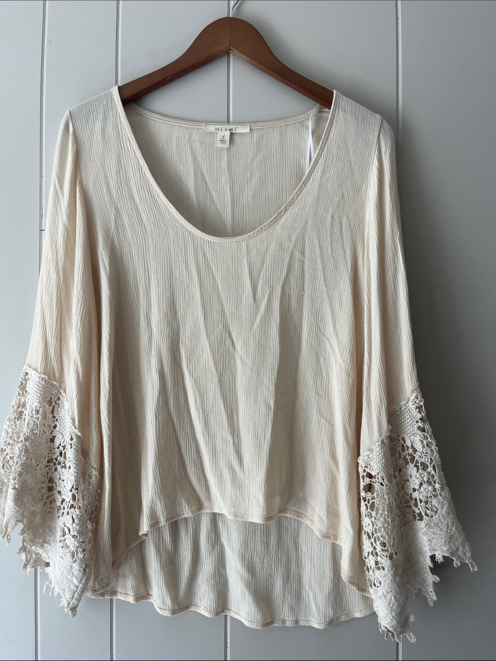 Misa Los Angeles Ivory Crochet Bell Sleeve Top